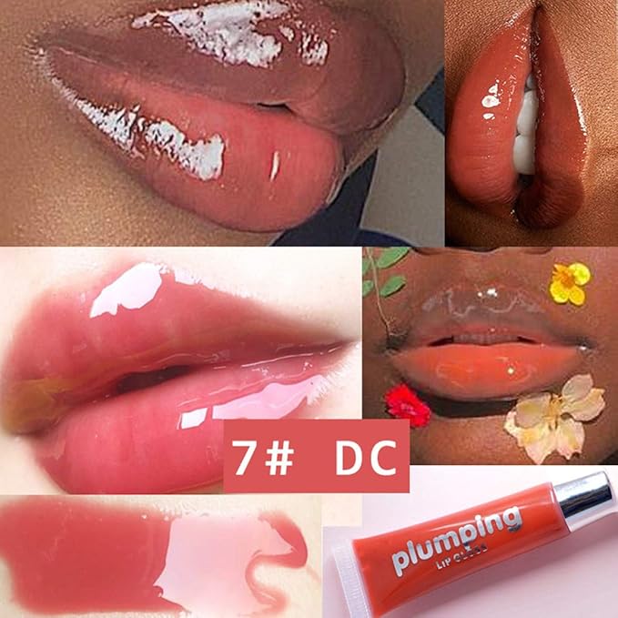 MAEPEOR Plumping Lipgloss 9 Colors Moisturizing Lip Plumper Shiny Jelly Lip Gloss Natural Liquid Lipstick for Women and Girls (High Shine, 07#Warm Rose)