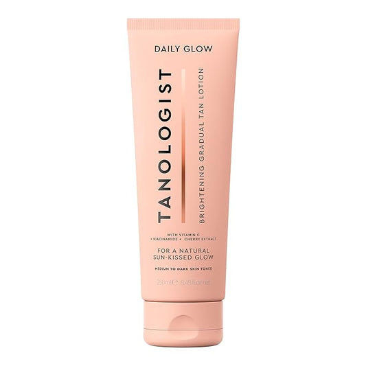 Tanologist Brightening Daily Glow - Medium/Dark - Illuminating Gradual Tan Lotion - Natural, Sun Kissed Glow - Daily Tanning Lotion with Vitamin C, Niacinimide & Cherry Extract - 8.45 fl oz