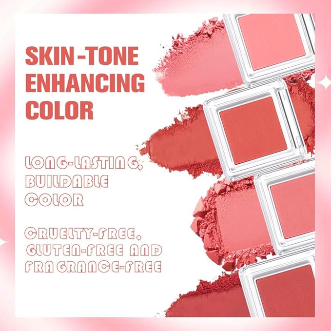 Blush for Cheeks Professional Makeup Palette, Comes with 4 Separate Powder Palette,Blendable and Fade-Resistant for Eyes,Lips & Cheeks Long-Wear Matte Finish,Color-Coral Nude Pink Red Comes with Brush