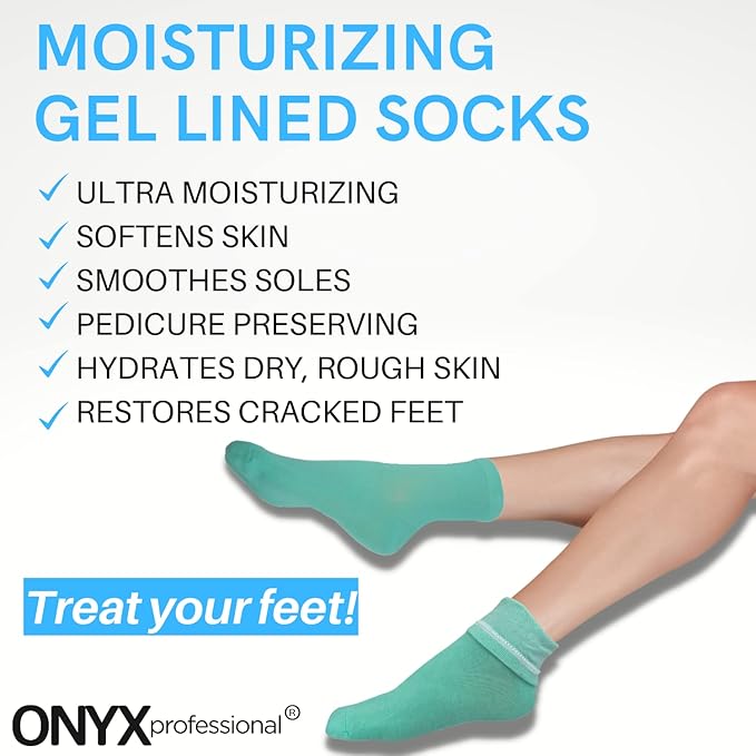 Onyx Professional Gel Moisturizing Socks, One Size Dry Feet Treatment for Women or Men, Hydrating Spa Socks for Dry Feet and Cracked Heel Repair, One Reusable Pair