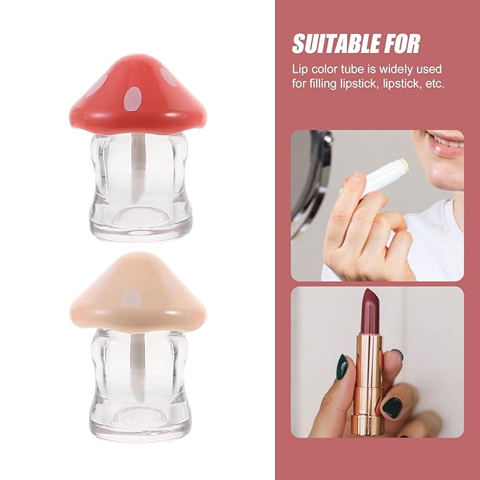 NOLITOY 10 Pieces Clear Lip Gloss Tubes 1.97 Inch Mushroom Shape Plastic Lip Gloss Containers Mini Empty Tube for DIY Cosmetics Women Girls(Mix Color)