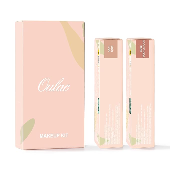 Oulac Beige Nude Satin Lipstick Set - Matte Lip Base, Full Coverage Lip Color, Satin Matte Finish, Cream Texture, Hydrating, Infused with Hyaluronic Acid, 4g*2 SG01+SG02