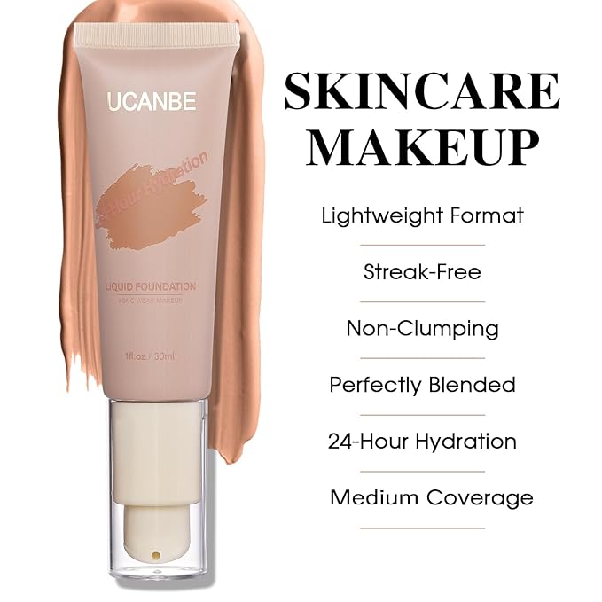 UCANBE Matte Liquid Foundation with Brush, Skincare Serum fl. oz.