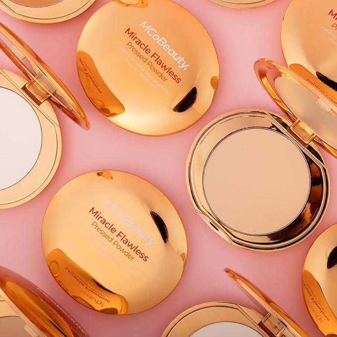 MCoBeauty Miracle Flawless Pressed Powder, Fair Shade, Oil-Control, Free Cosmetics