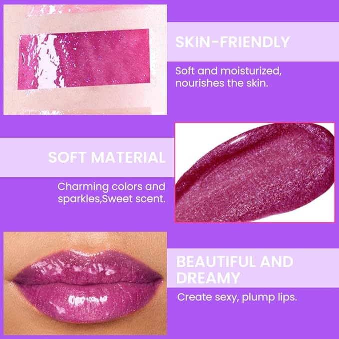 Glitter Liquid Lip Gloss,Plum Shimmer Lipstick, Waterproof Shimmer Lip Stain Lip Glaze, High Shine Long Lasting Shiny Lip Color Makeup 08#