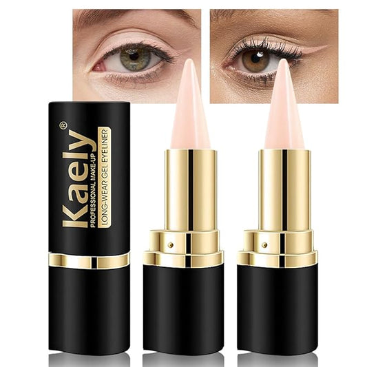 Kaely 2Pcs Bright Nude Gel Eyeliner for Waterline, Natural Cream Eye Liner Waterproof Smudge Proof, Matte Pencil Eyeliner Eyeshadow Stick, Brighten Eye Makeup, Vegan & Cruelty-Free
