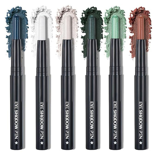 6Pcs Cream Eyeshadow Sticks Set, Champagne Pearl Brown Cocoa Stone Green Sliver Shimmer Matte Waterproof Eye Brightener Stick Palette for Eye Makeup 02 (6Pcs-02)