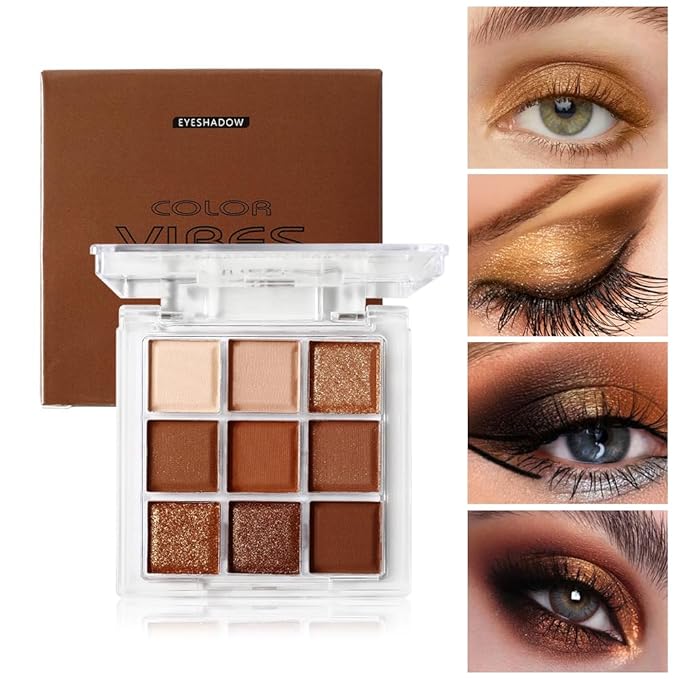 Neutral Nude Brown Eyeshadow Palette, 9 Colors Glitter Matte Eye Shadow Palette Makeup, Rose Gold Dark Brown Bronze Eyeshadow Palette, Highly Pigmented Waterproof Chocolate Eyeshadow Palette