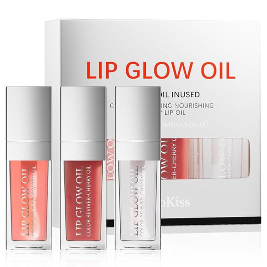 Glossy Lip Gloss Oil, 3 Pack No-Sticky Tinted Lip Oil Plumping Gloss for Dry Lip and Lip Care, Lip Clear Lipgloss Gift for Girls, Non-Sticky, Long Lasting Moisturizing