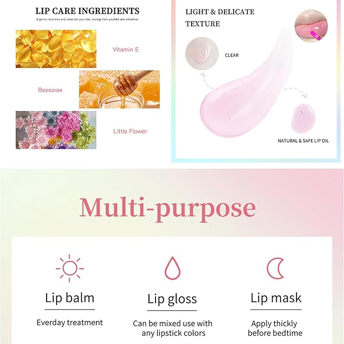 Lip Oil Tinted, Joyeee 6pcs Moisturizing Lip Glow Moisturizing