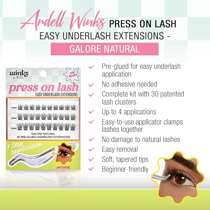Ardell Winks Press On Eyelash Extensions, Natural - DIY Lash Clusters, 30 Individual Lashes, Natural Look Lashes with Applicator, 1 Pack