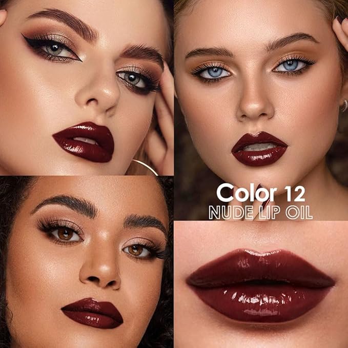 Hydrating Lip Glow Oil, Plumping Lip Oil, Tinted Lip Plumper Gloss,Younger-Looking Lips | Nourishing Long Lasting Non-Sticky Hydrating & Smoothing Lip Treatment Cruelty Free 12#