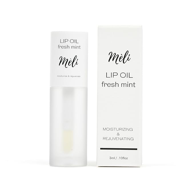 MÈLI Organic Lip Oil with Hyaluronic Acid | Clear Non-Sticky, Natural Lip Gloss, Moisturizing, Revitalizing and Rejuvenating (Fresh Mint)