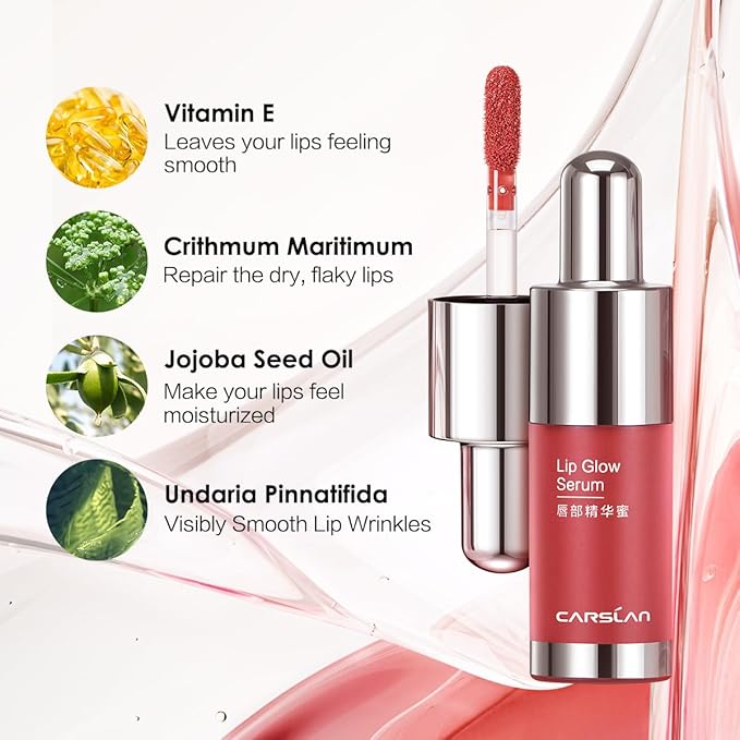 Hydrating Lip Gloss Serum, Moisturizing, Plunping, Shiny Lip Glow, Tinted Lip Care with Vitamin E, Crithmum Maritimum Essential oil, G107