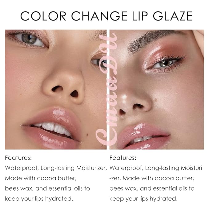 evpct 2Pcs Clear Color Changing PH Tinted Lip Changing