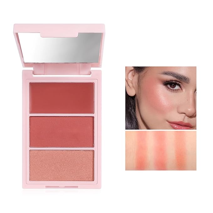 3D Blush Palette, Multi-Use Makeup Powder Blush Palette Cream Blush For Cheeks, Mulit Glow Balm, Lightweight, Smooth, Blendable, Long-Lasting Pigment, Natural Shimmery Or Matte Finish(01#)