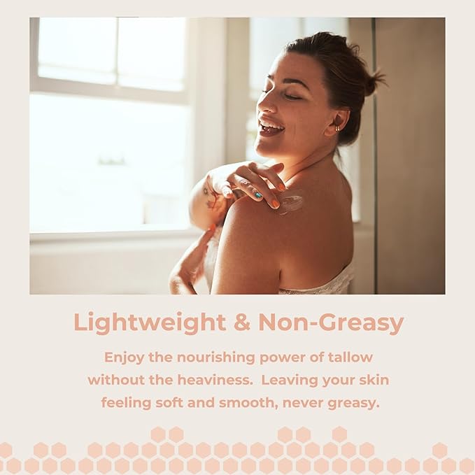 Grass Fed Beef Tallow for Skin Care, Face and Body Moisturizer Cream, Unadulterated Honey, Soothes Dryness, Repairs the Skin Barrier, 2 Oz