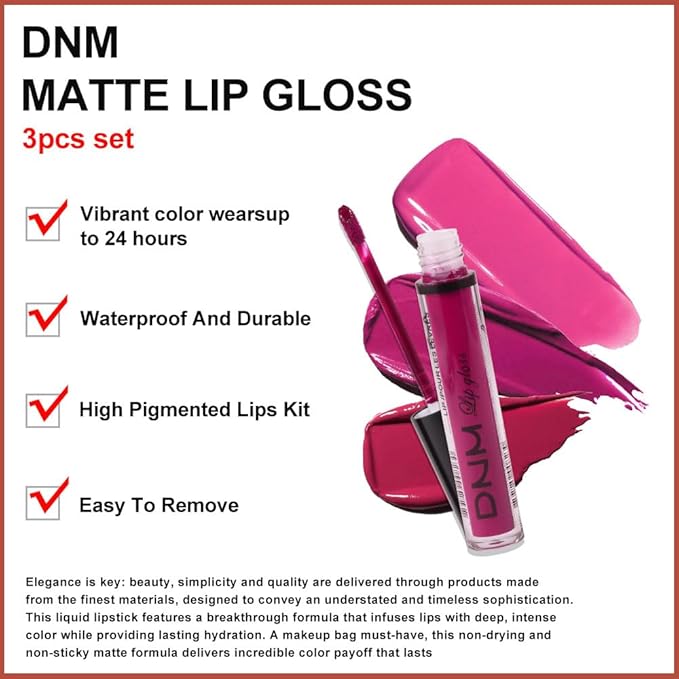 evpct 3Pcs Rose red plum Warm pink Deep cranberry Matte Liquid Lipstick Set for Women 24-hour Matte Lipstick Lip Stain Gloss Long Lasting 24 Smudge Waterproof labiales mate larga duracion 24