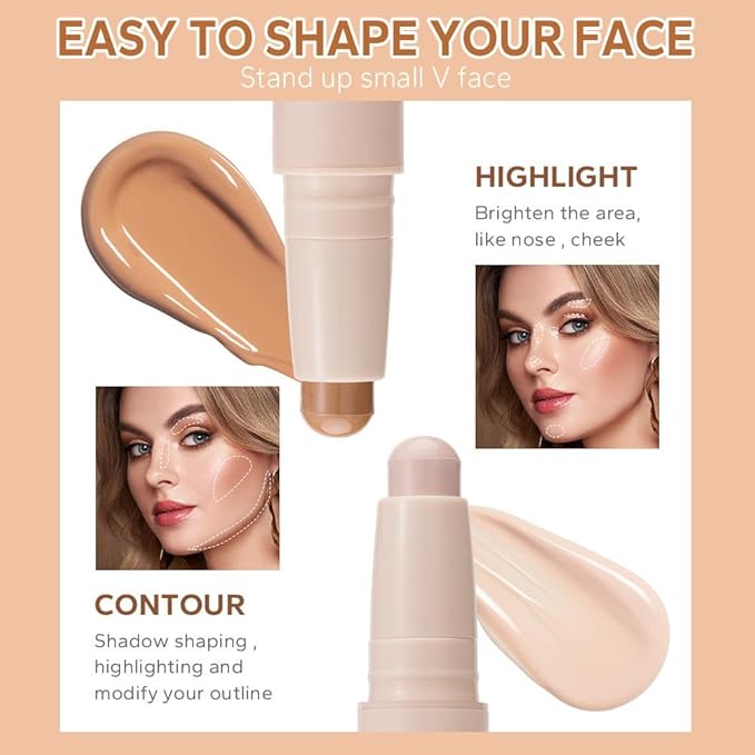 Cream Contour Sticks,Shades with Highlighter & Bronzer,Non-greasy and