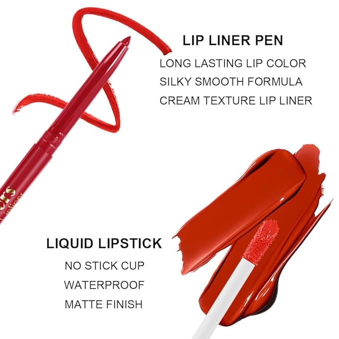 6 Colors Liquid Lipstick + Lip Liner Pen