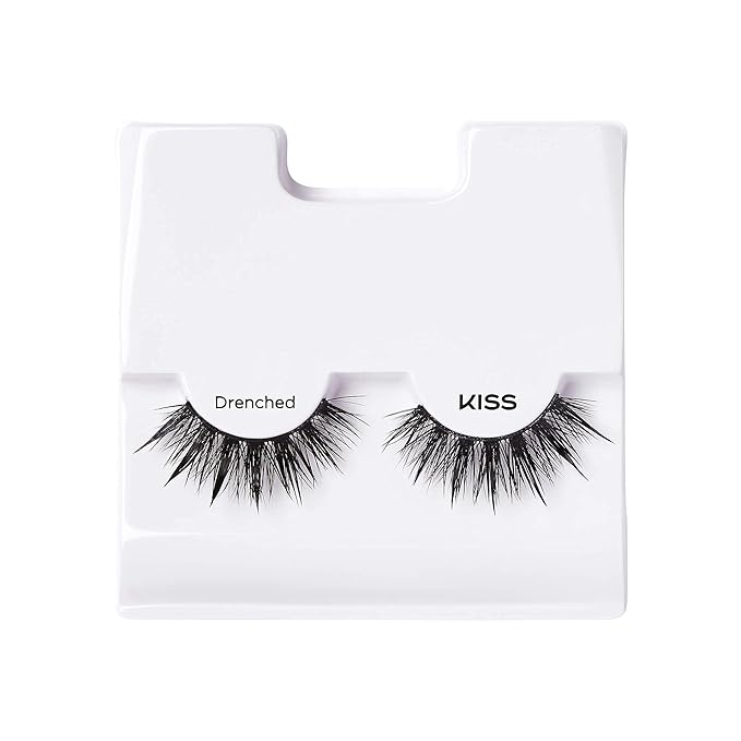 KISS Lash Drip False Eyelashes, Spiky X Boosted Volume, Unique Wet Look Hydrated Effect, Multi-Length Rewearable Fake Eyelashes, Wispy Crisscross Lash Pattern, Style ‘Drenched’, 1 Pair