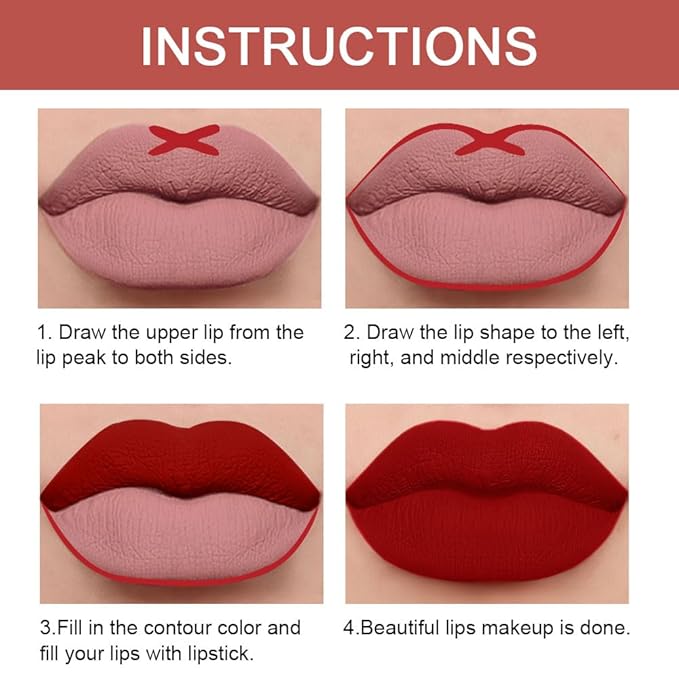 2-in-1 Ruby Red Matte Lip Liner and Lipstick Combo, Red Lipsticks for Women 24 hour Long Lasting Waterproof Smudge Proof, Easy to apply, Everyday Lips Makeup 01