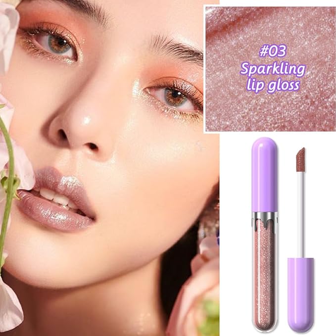 Glitter Liquid Lip Gloss,Mocha Shimmer Lipstick, Waterproof Shimmer Lip Stain Lip Glaze, High Shine Long Lasting Shiny Lip Color Makeup 03#