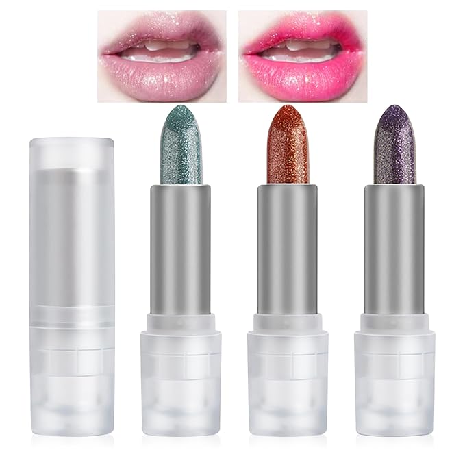 DAGEDA 3PCS Glitter Lipstick, Moisturizing Glossy