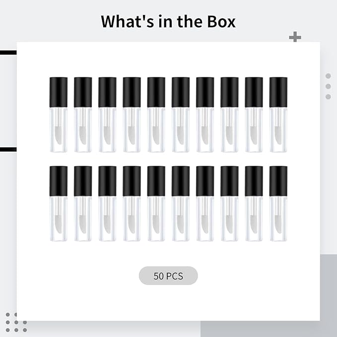 Clear Mini Lip Gloss Tube Empty Lip Balm Containers With Black Lid, 50 Pcs Clear Mini Lip Gloss Containers, 1.2ml/0.04oz Empty Cosmetic Sample Tubes with Black Cap