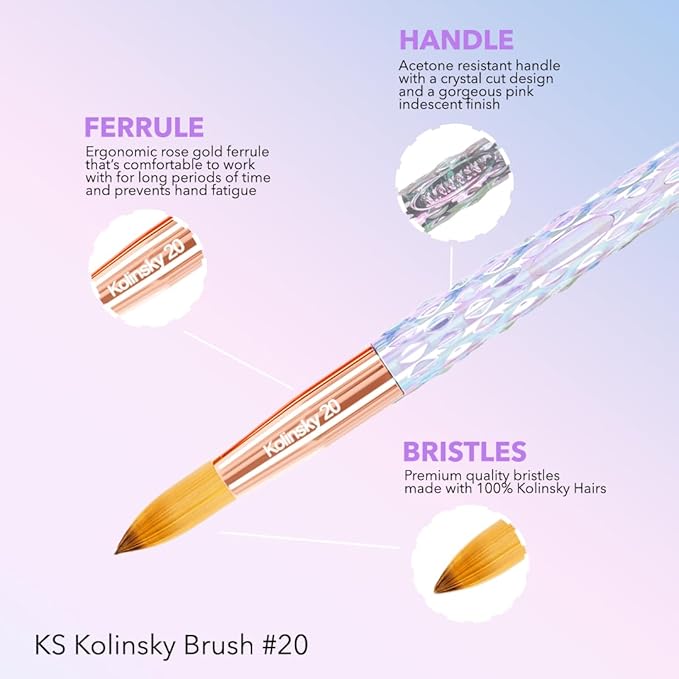 Kiara Sky Crystal Acrylic Kolinsky Nail Brush Clear, #20