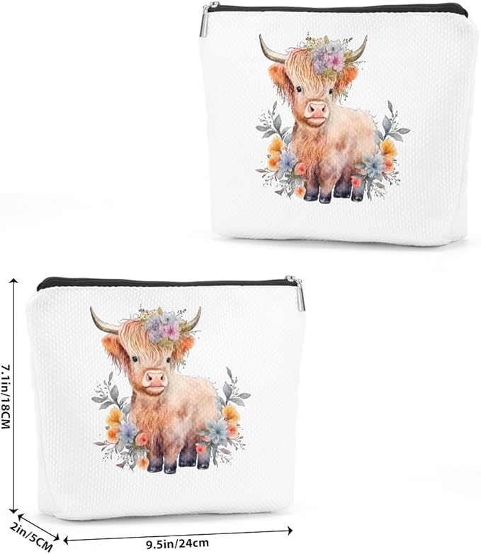 Western cosmetic bag highland cow