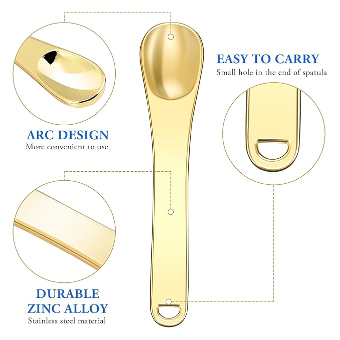 Mini Metal Makeup Spatula Skin Care Cosmetic Spoon Reusable Applicator, Beauty Scoop for Facial Cosmetic for Face Mask Cream Lotions Moisturizers (3 Gold)