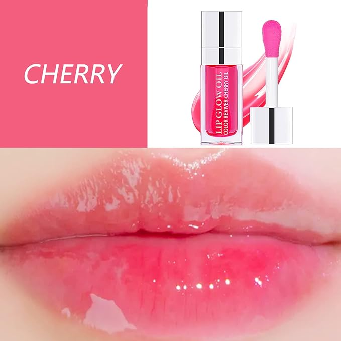 Plumping Lip Oil, Hydrating Gloss Tinted Lip Balm Transparent Lip Care, Big Brush Head Glitter Shine, Long Lasting Nourishing Non-sticky Fresh Texture