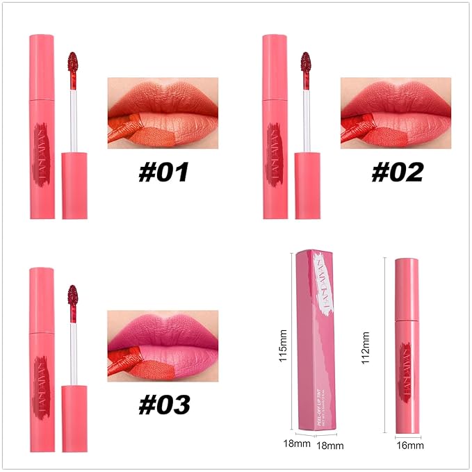 6 Colors Peel Off Matte Lip Tint, Long Lasting Natural Peel Off Tattoo Lip Liner Stain, Waterproof Smudge Proof Non-Stick Cup Tinted Lip Stain Peel Off Lip Gloss, Lip Makeup Gift for Women