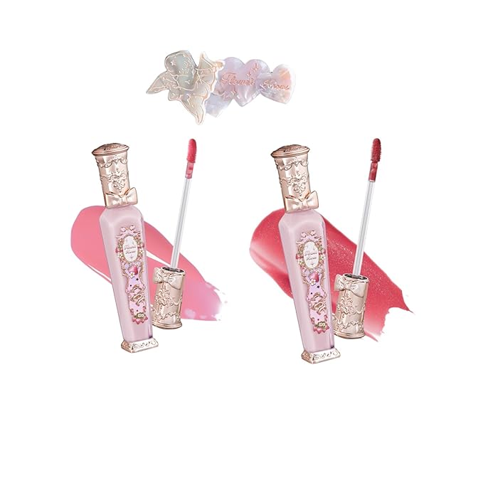 Flower Knows Violet Strawberry Rococo Glowy Lip Gloss G01+G02 +Hair Clips Set