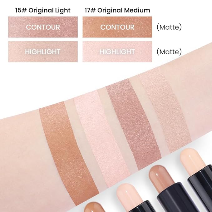 Kaely 2Pcs Cream Bronzer Highlighter Stick,Face Shaping Contouring Shades Makeup,15+17