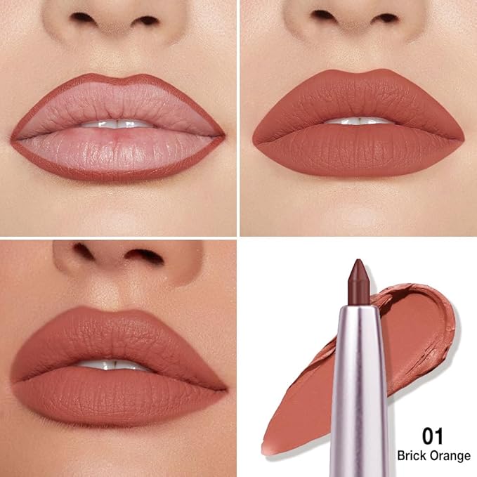 evpct Silky Smooth Lip Liner Pencil Retractable, Dark Orange Lip Liner Creamy Long-Lasting Formula for Precision Contouring Matte Velvet Pigmented Rich Lip Colors Crayon Lipstick 01