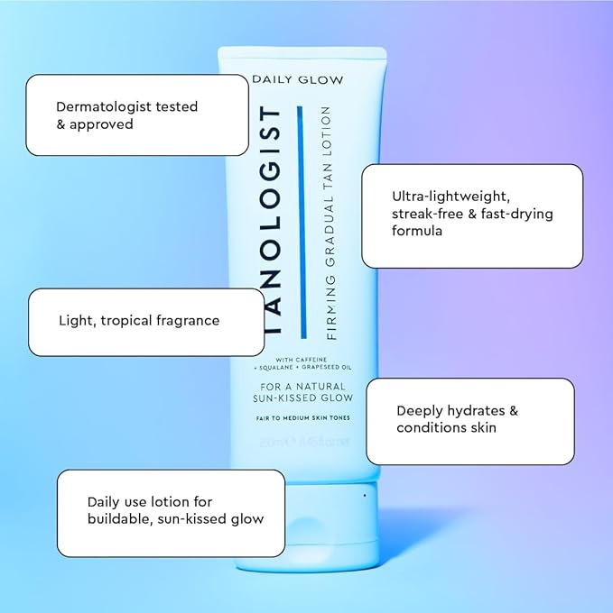 Tanologist Firming Daily Glow - Fair/Medium - Toning & Firming Gradual Tan Lotion - Natural, Sun Kissed Glow - Daily Tanning Lotion with Caffeine, Squalane & Grapeseed Oil - 8.45 fl oz