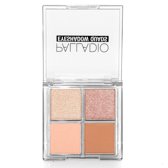 Palladio Eyeshadow Quads, Velvety Pigmented Blendable Matte, Metallic & Shimmer Finishes, Creamy Formula, Four Way Quad Eye Shadow Palette, Talc-Free (Honey Pie)