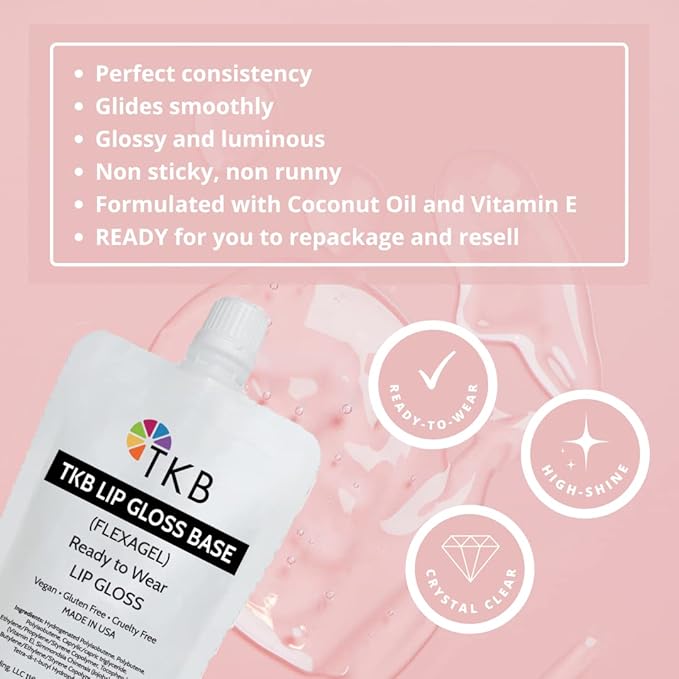 TKB Lip Gloss Base (Flexagel ME)| Clear Lip Gloss Base for DIY Lip Gloss| Ready-to-Wear| Moisturizing, High Shine, Crystal Clear, Vegan, Gluten and Cruelty free| Made in USA (15oz (425g))