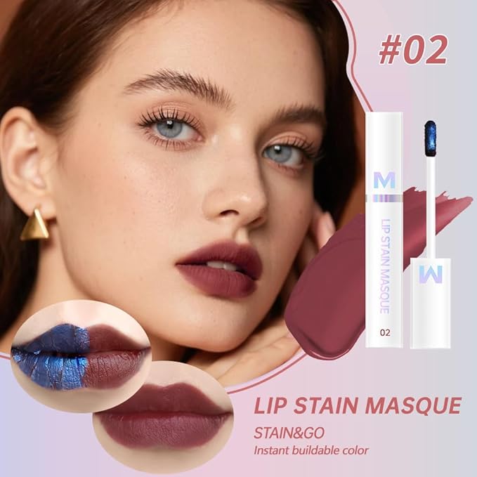 Matte Lip Gloss Peel Off Masque - Peel Off Lip Stain Tattoo, Toffee Rose Peel Off Lip Tint，Long Lasting Waterproof Transfer-proof Lip Mask Lip Stain Peel Off Lip Gloss, Stay Lip Makeup 02#