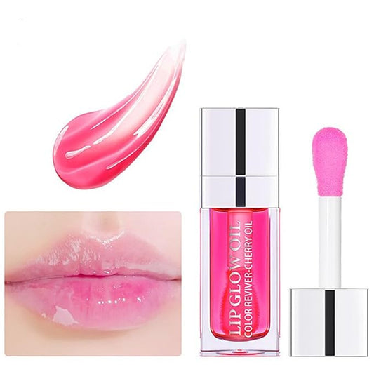 Hydrating Lip Glow Oil Set, Plumping Lip Oil Moisturizing Nourishing Shiny No-Sticky Transparent Tinted Lip Gloss Balm, Natural Lip Plumper Gloss Repairing Lightening (Raspberry)