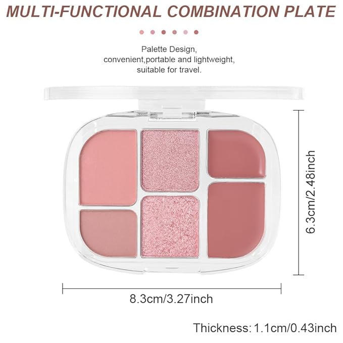 6-in-1 Cream & Powder Makeup Palette – Blush Highlighter & Eyeshadow, Matte & Shimmer Rose Nude Tones, Travel-Friendly Compact for Daily & Travel Use 02