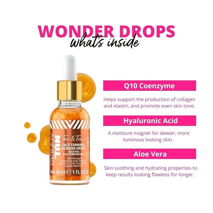 Skinny Tan Tan and Tone Self Tanning Drops for Your Face - Gradual Tan Drops Serum with Hyaluronic Acid - Transforms Skincare into Gradual Tanner - Helps Even Skin Tone and Enhance Complexion - 1 oz