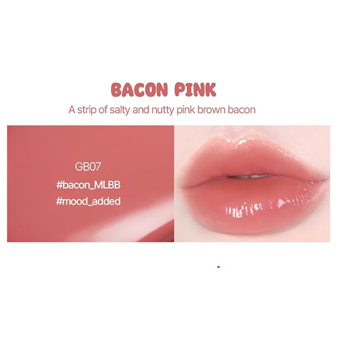 Glow Bokki Glossy Lip Tint, Korean Beauty (GB07 Bacon Pink, 4.1 grams)