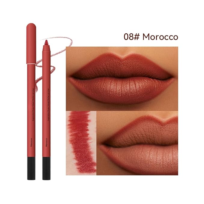 KISSIO Lip Liner,Creamy Lip Pencil,Long Lasting Lip Liner with Sharpener,Matte Finish,Smooth and Soft,Non-Dry,Easy to Use,Cruelty free,0.02 oz,08 Morocco