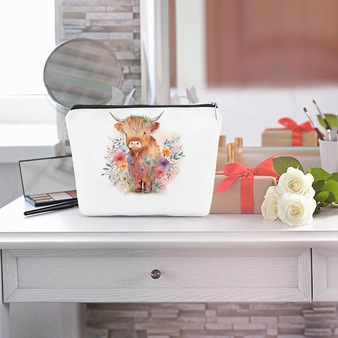 Western cosmetic bag highland cow