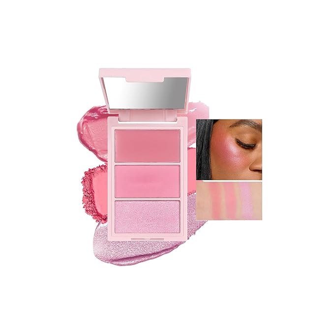 3D Blush Palette, Multi-Use Makeup Powder Pink Blush Palette Makeup Cream Blush For Cheeks, Lightweight, Smooth, Blendable, Contour & Highlight Face for Shimmery Or Matte Finish, #04 Pink