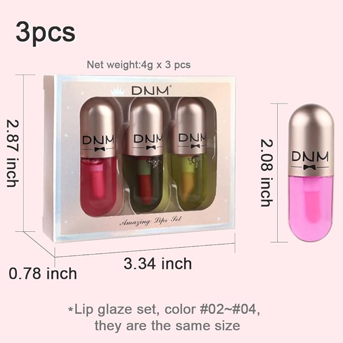 evpct 3Pcs Peach Aloe Vera Avocado Mini Clear Color Changing Lip Oil Tinted Lip Gloss Set for Women Girls Lip Balm Tint Stain Glaze Pack Lipstick Magic labiales magicos brillos para labios