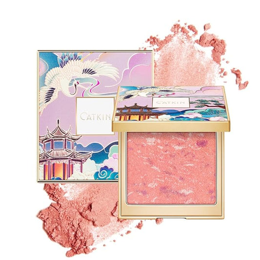 CATKIN Powder Blush for Cheek Blusher Natural Shimmering Blush & Highlight 2 in 1 Creamy Blendable Baked Blush Palette 10g C02 Lovely Cheek
